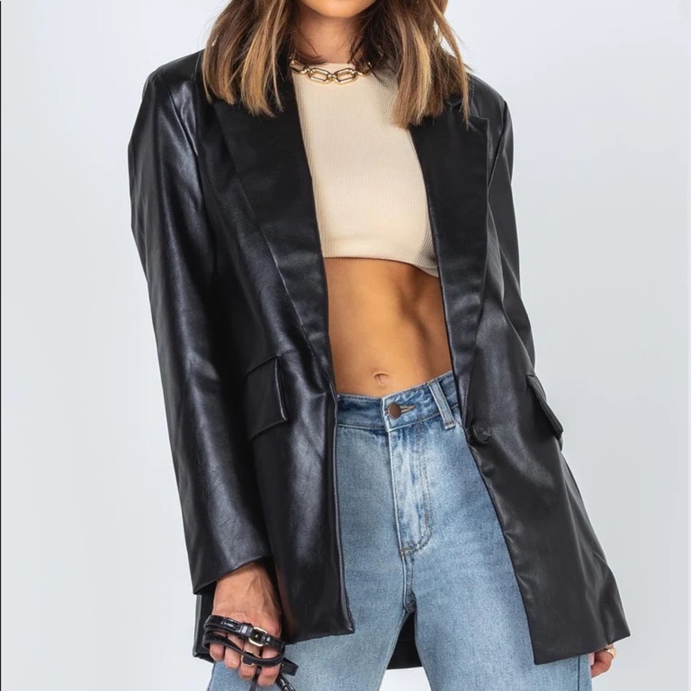 Princess Polly Jocelyn Faux Leather Blazer Black